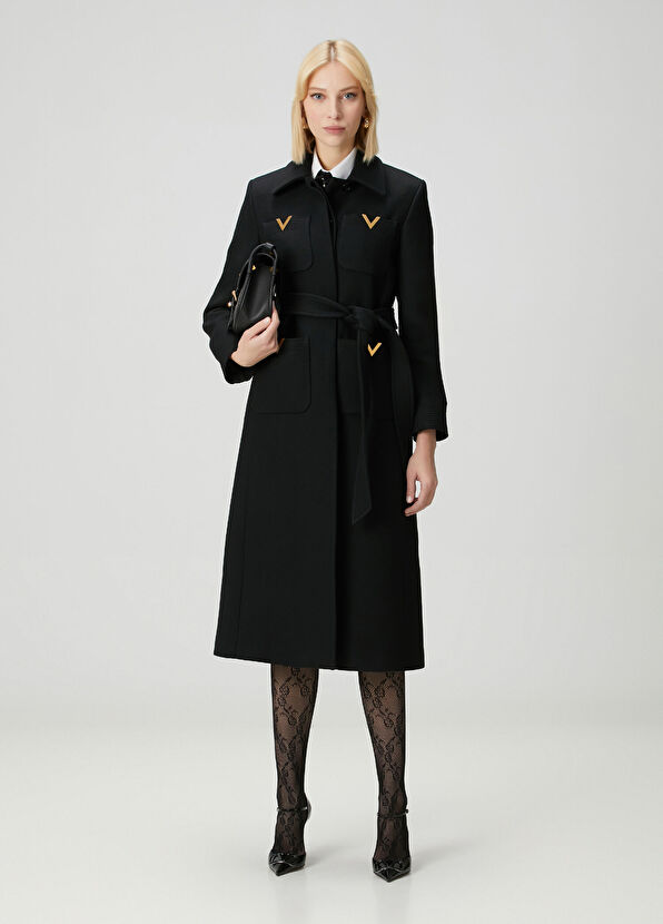 VLogo Siyah Yün Palto - Görsel 2