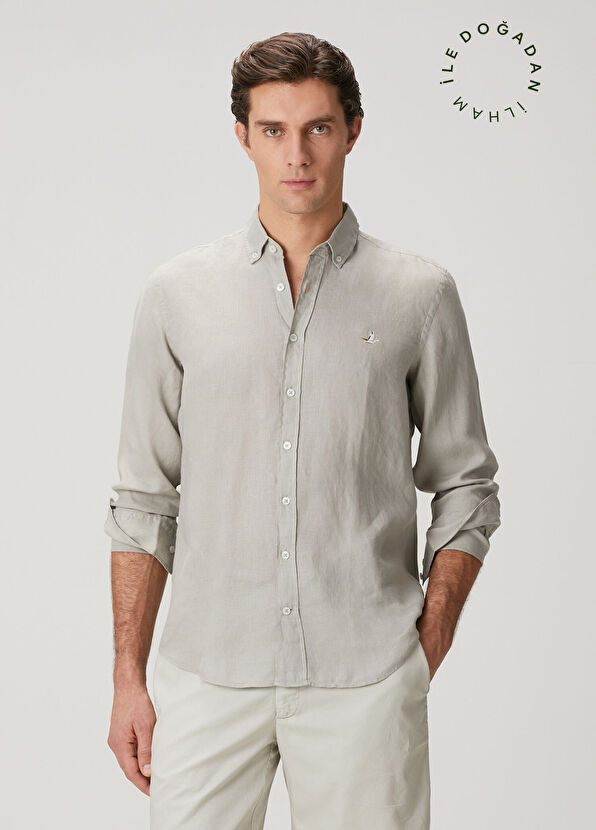 Beymen Club Açık Haki Comfort Fit Keten Gömlek - 1