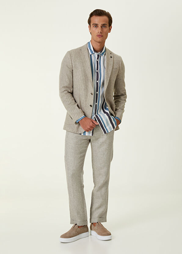 Beymen Club Bej Duble Paça Keten Pantolon - 1