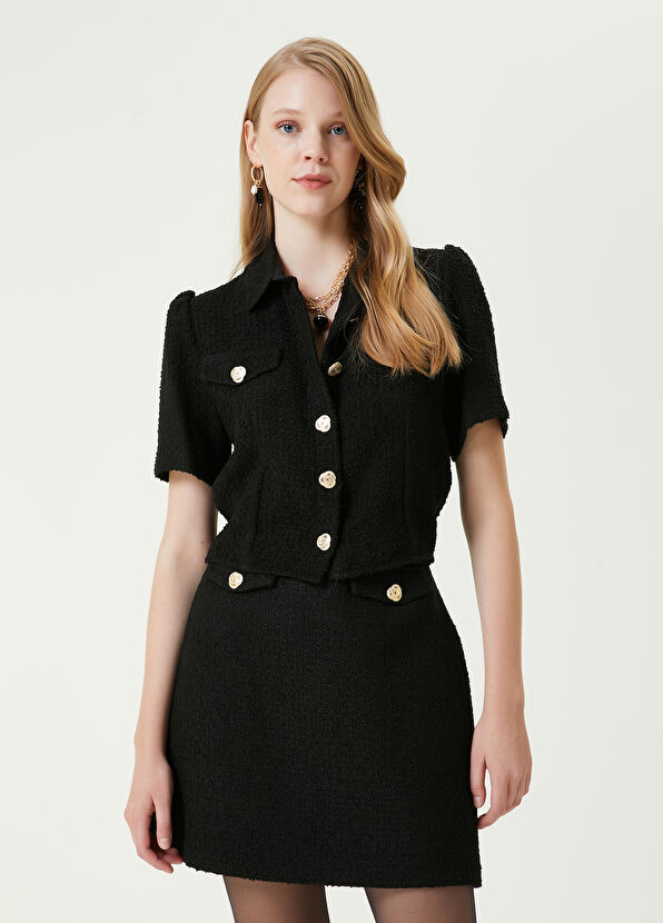 Beymen Club Siyah Metal Düğmeli Tweed Bluz - 3