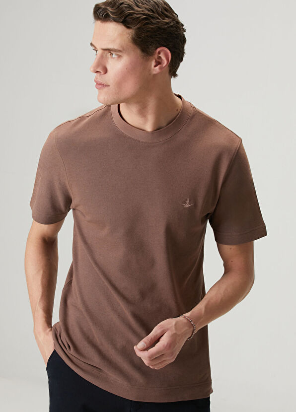 Beymen Club Kahverengi Relax Fit Pamuk Keten Pike T-shirt - 2