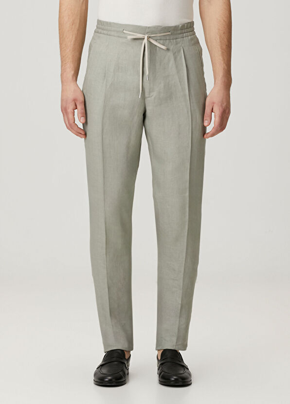 Lardini Taupe Beli Kordonlu Keten Pantolon - 2