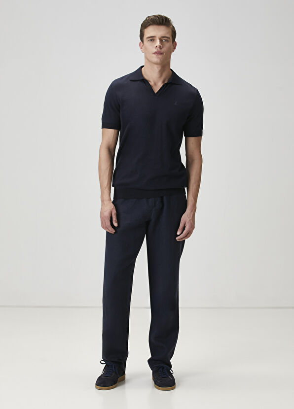 Beymen Club Lacivert Beli Kordonlu Keten Pantolon - 1