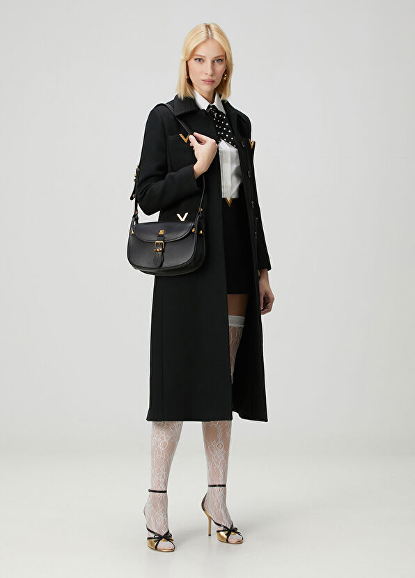 VLogo Siyah Yün Palto - Görsel 3