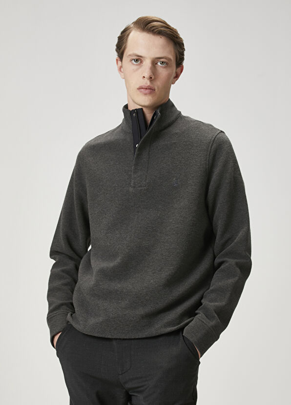 Beymen Club Antrasit Melanj Ottoman Dokulu Sweatshirt - 1