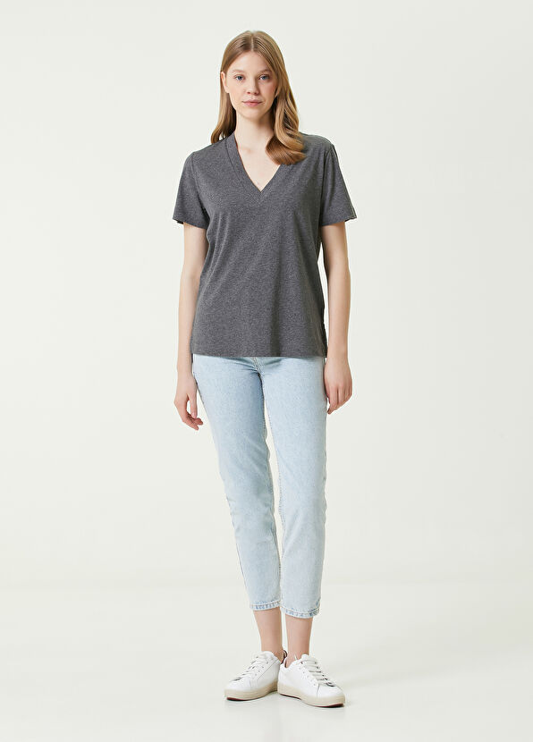 Beymen Club Antrasit Melanj V Yaka Basic T-shirt - 2