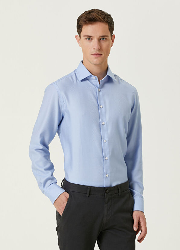 Beymen Club Comfort Fit Mavi Non-iron Armürlü Gömlek - 1