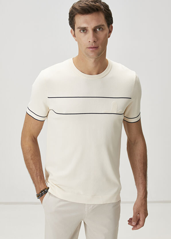 Beymen Club Off-White Line Jacquard Short Sleeve Sweater - 1