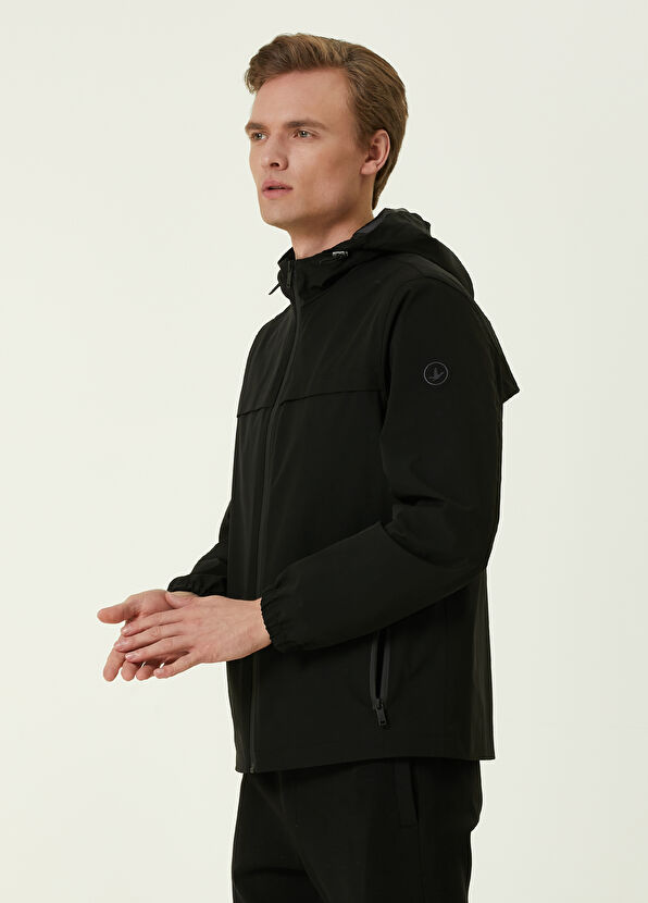 Beymen Club Black Hooded Monogram Detailed Coat - 3