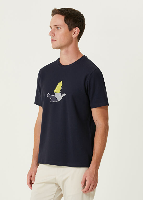 Navy Blue Logo Embroidery Detailed T-shirt Beymen Club Navy Blue Logo Embroidery Detailed T-shirt - 4