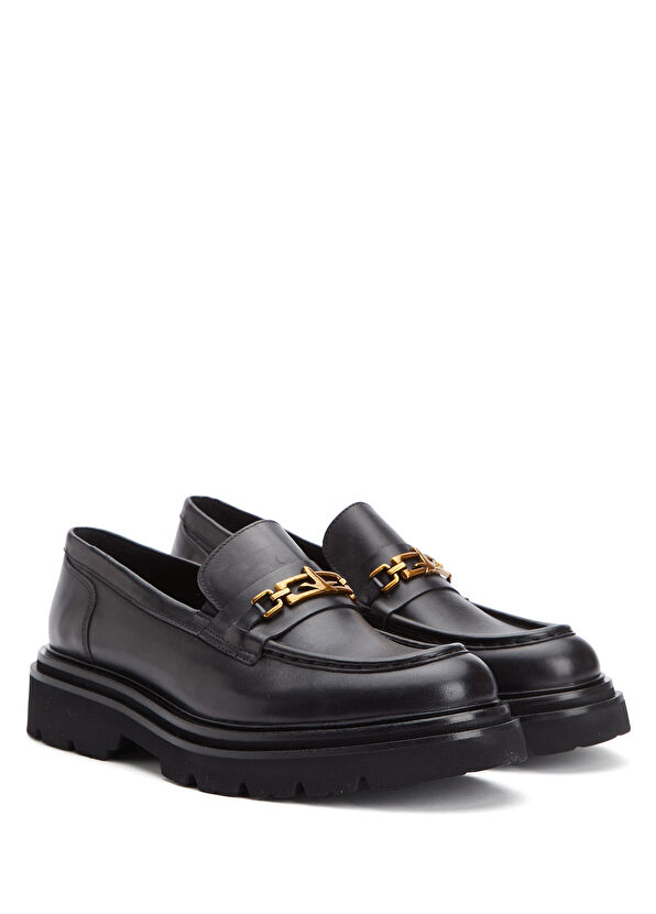 Beymen Club Black Chain Logo Women's Leather Loafer - 2