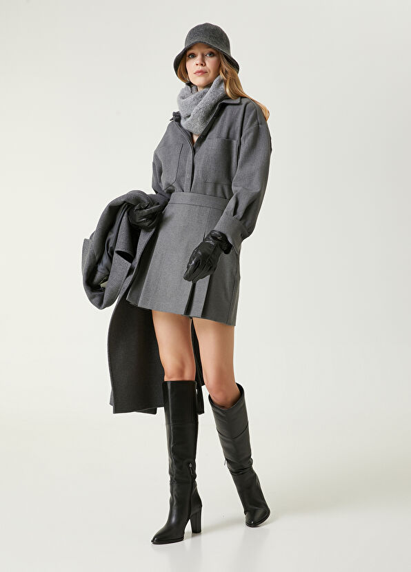 Beymen Club Grey Pleated Mini Shorts Skirt - 2