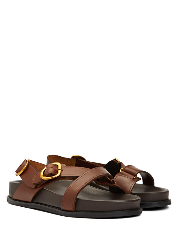 Beymen Club Women's Leather Sandals With Dark Brown Amorphous - 2