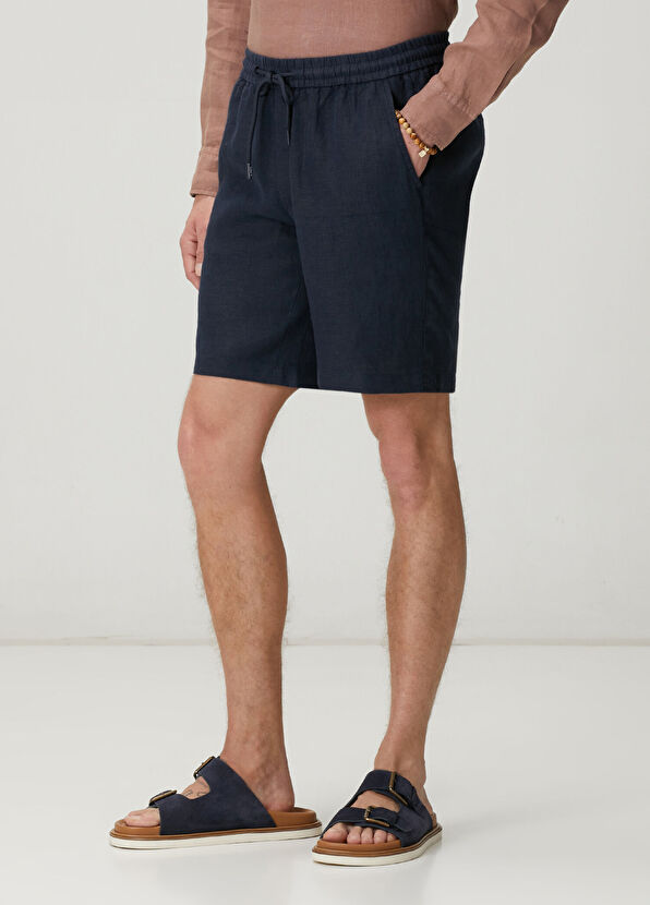 Beymen Club Navy Blue Waist Corded Linen Shorts - 2