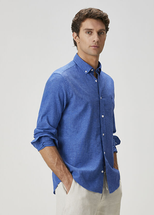 Beymen Club Comfort Fit Kobalt Keten Gömlek - 2