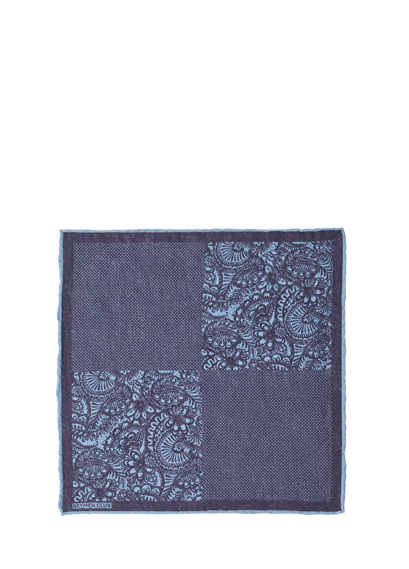 Beymen Club Navy Blue Patterned Linen Pocket Square - 1
