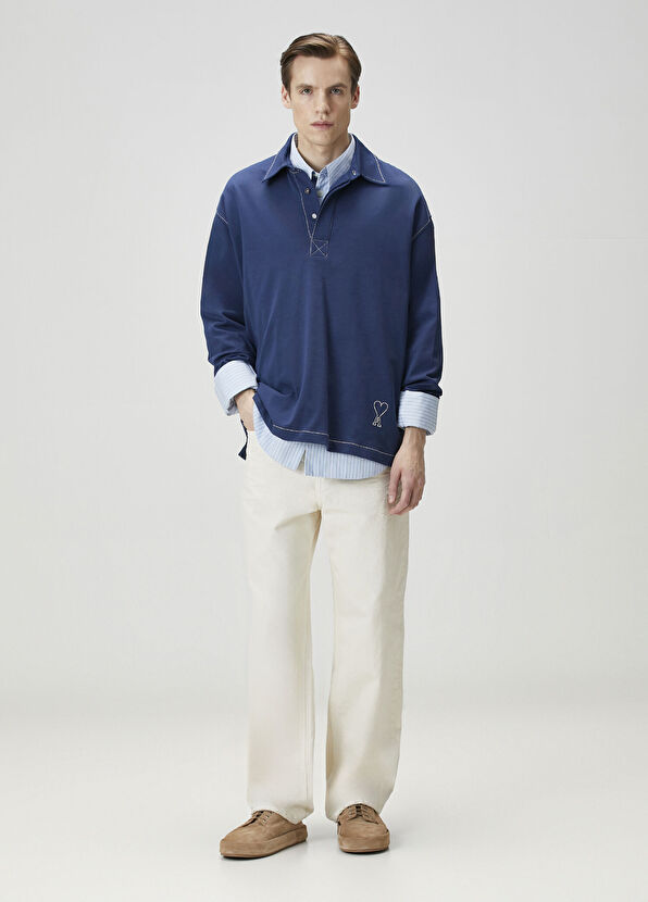 Ami Paris Lacivert Polo Yaka Sweatshirt - 2
