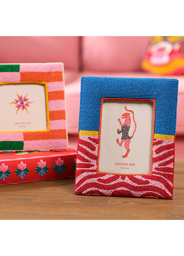 Zsa Zsa Zsu Dadrı Glass Colored Bead Wooden Frame 21 x 17 cm - 2