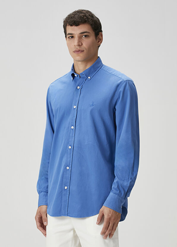 Beymen Club Comfort Fit Mavi Gabardin Doku Gömlek - 4