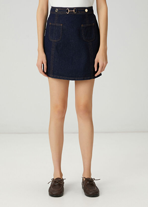 Beymen Club Indigo Belt Detailed Mini Denim Skirt - 2