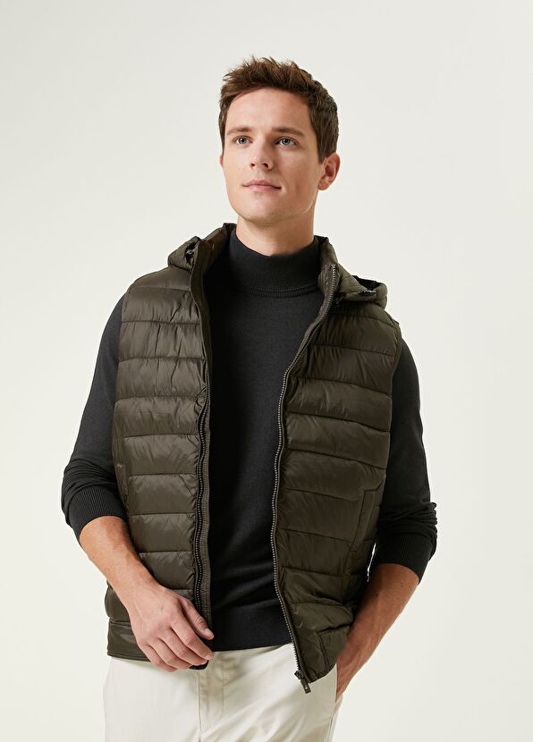 Beymen Club Khaki Hooded Quilted Vest - 2