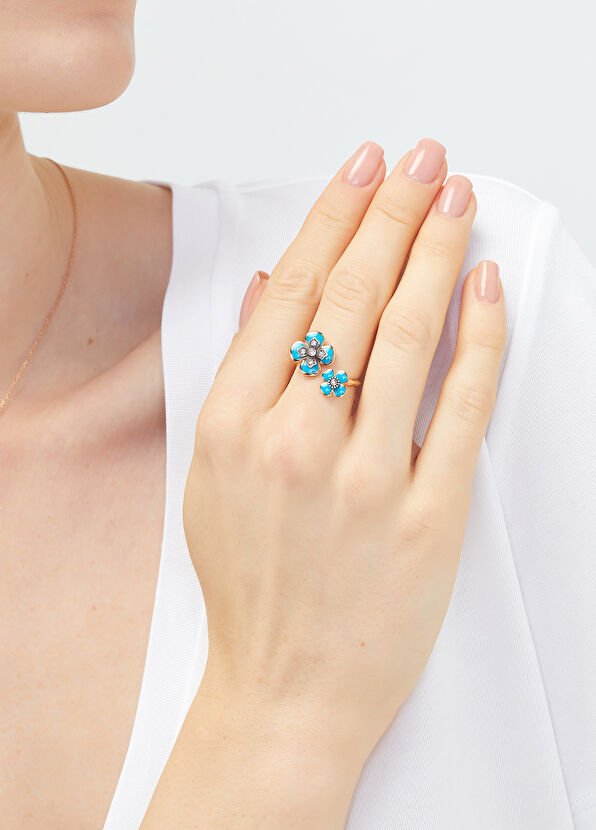 Jeevels & Co Double Clover 18K Rose Gold Women's Ring - 2