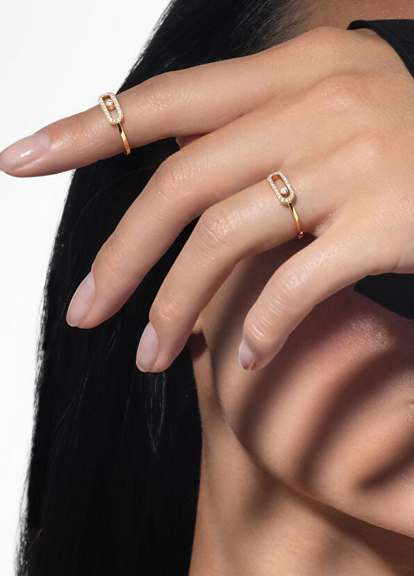 Move Uno Half Pave Kadın Altın Yüzük - Görsel 3