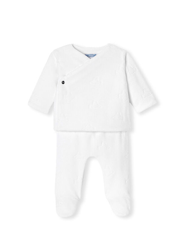 Jacadi Paris Beyaz Kadife Hırka ve Pantolon Unisex Bebek 2'li Set - 1