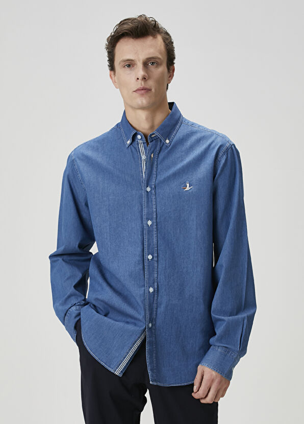 Beymen Club Regular Fit Koyu Mavi Denim Gömlek - 3