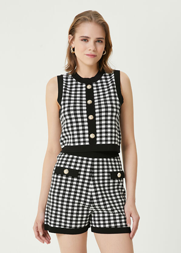 Beymen Club Black White Checkered Knit Tank Top - 4