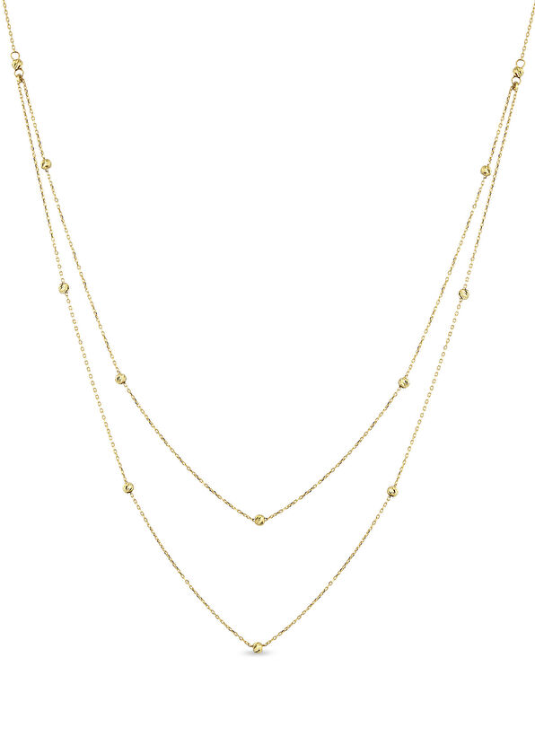 Double Layer 14 Ayar Altın Kadın Kolye - Görsel 2