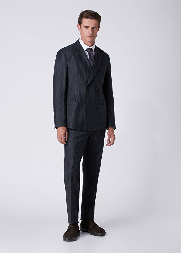 Beymen Club Anthracite Flannel Wool Double Breasted Suit - 1