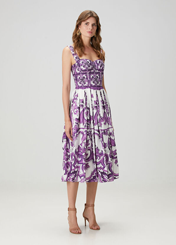 Majolica Mor Midi Poplin Elbise - Görsel 2