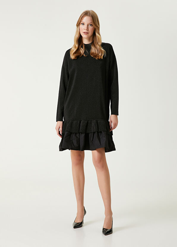 Beymen Club Black Taffeta Skirt Mini Knit Dress - 4