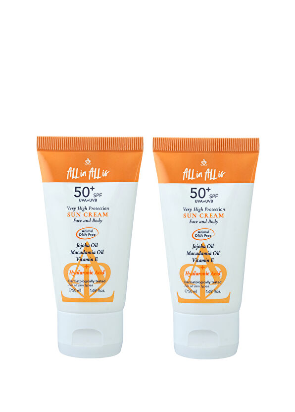 All in All is Hyalüronik Asit ve Jojoba Yağı içeren SPF50+ Tüm Ciltler için Yüksek Korumalı 2'li Güneş Kremi 50 ml - 1