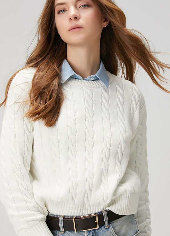 Beymen Club Off-White Cable Knit Sweater - 2