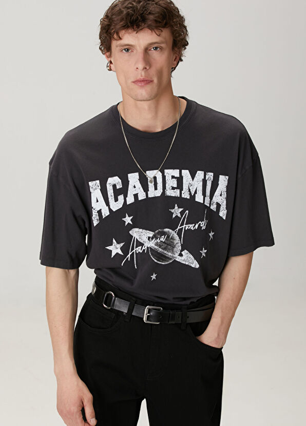 Academia Antrasit Konser Tema Baskılı T-shirt - 2