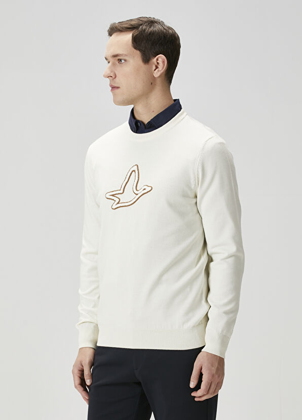 Beymen Club Kırık Beyaz Logo Detaylı Kazak - 4