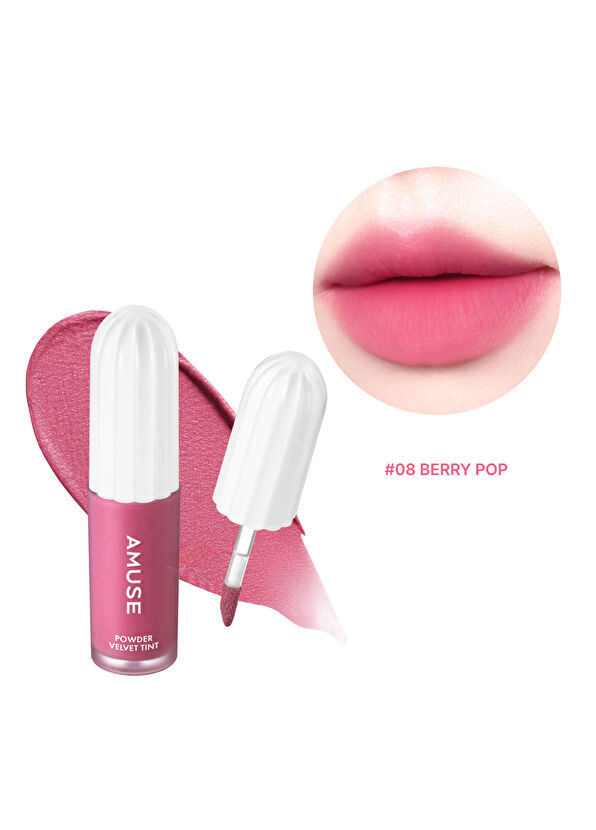 Amuse Powder Velvet Tint #08 Berry Pop 12 Saate Kadar Kalıcı Yüksek Pigmentli Kadifemsi Dokulu Pantenollü Tint 3.3 gr  - 2