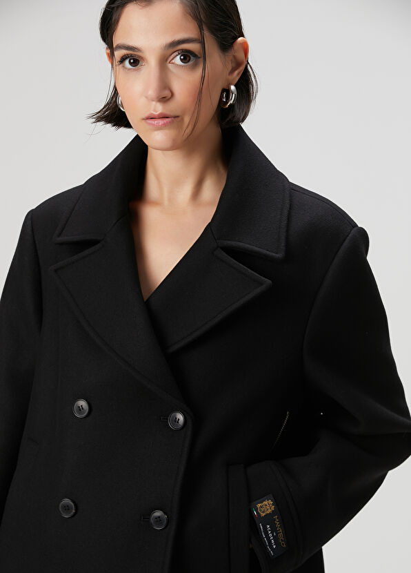 Siyah Fermuar Detaylı Yün Kruvaze Kısa Kaban - Görsel 4