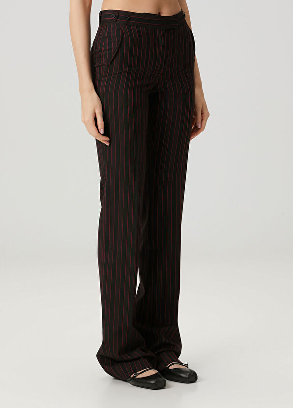 McQueen Bordo Siyah Çizgili Yün Pantolon - 2