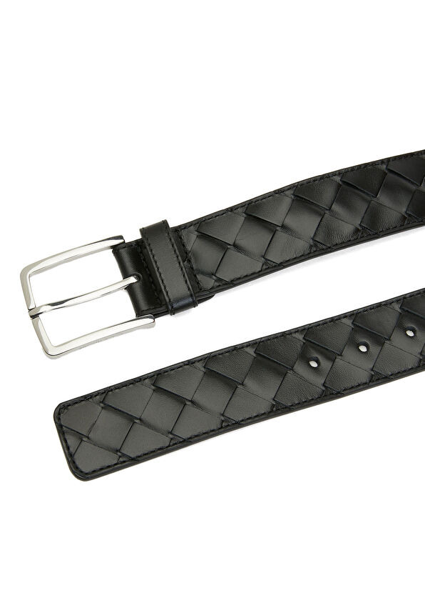 Siyah Silver Örgü Dokulu Erkek Deri Kemer - Görsel 3