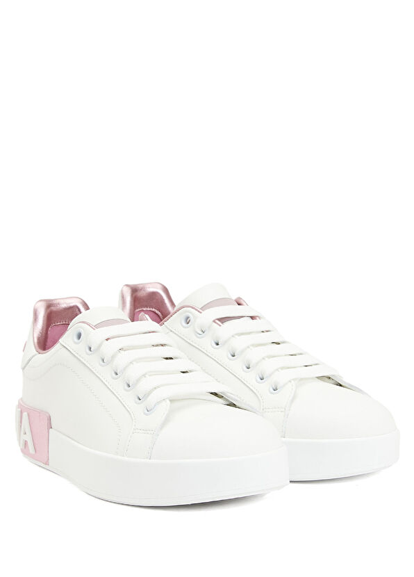 Dolce&Gabbana Portofino Pembe Beyaz Kadın Deri Sneaker - 2