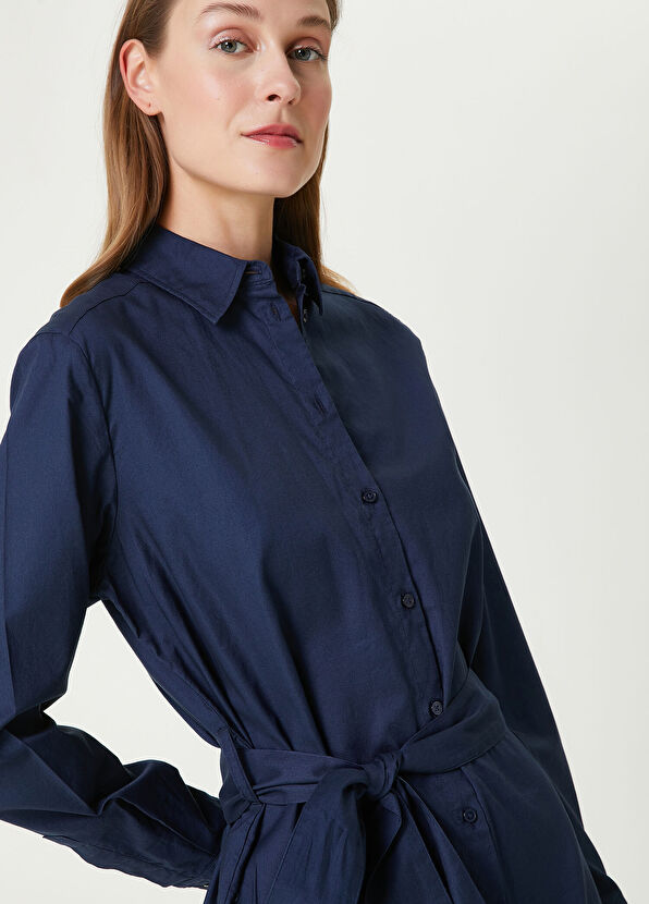 Lacivert Mini Gömlek Elbise - Görsel 3