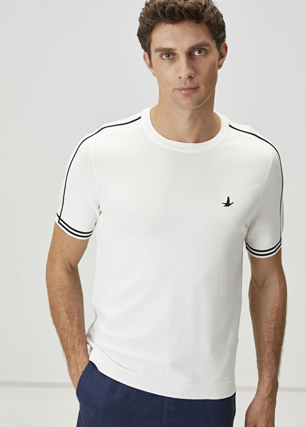 Beymen Club Off-White Stripe Jacquard Short Sleeve Sweater - 1