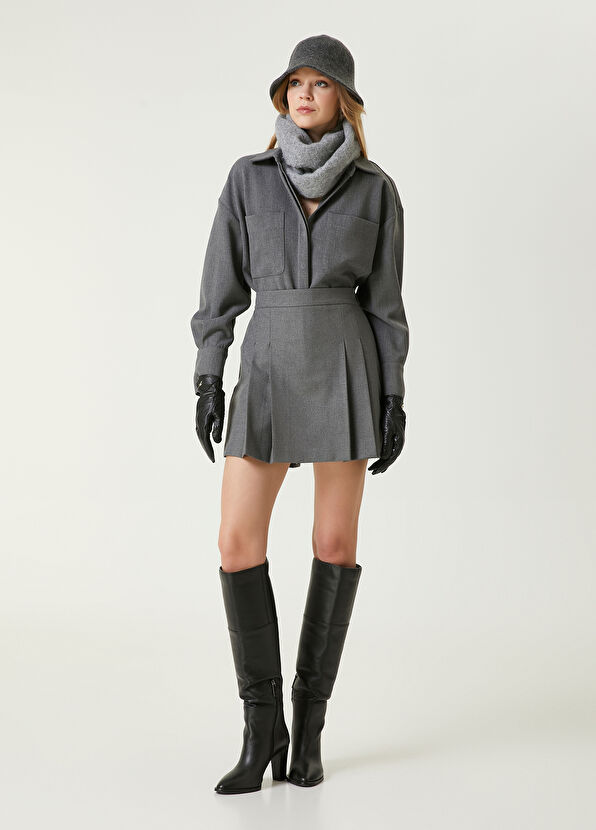 Beymen Club Grey Pleated Mini Shorts Skirt - 1