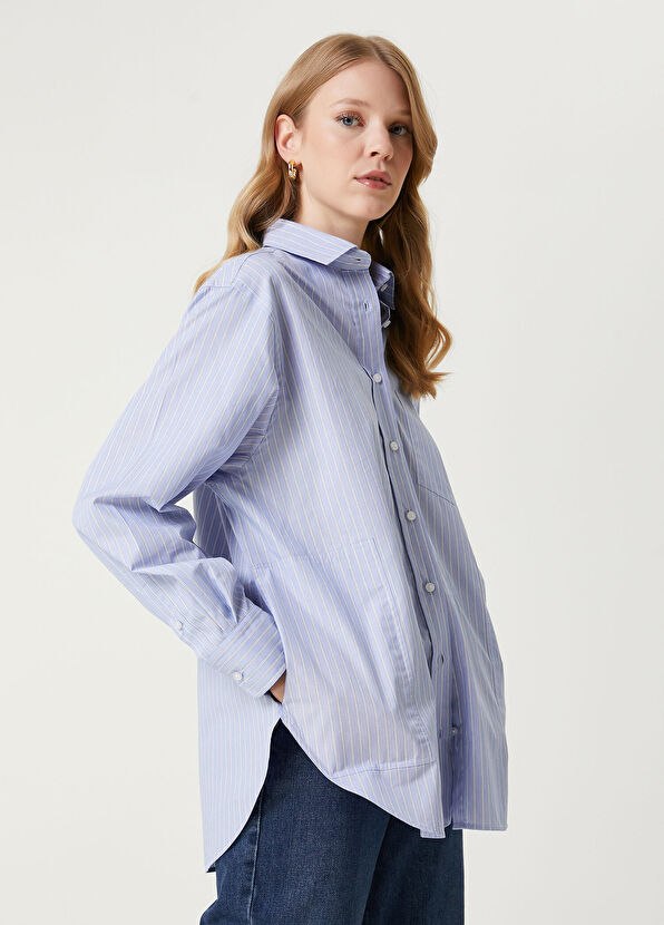 Beymen Club Oversize Mavi Çizgili Gömlek - 1