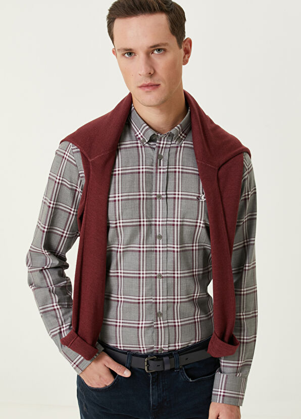 Beymen Club Comfort Fit Burgundy Plaid Shirt - 2