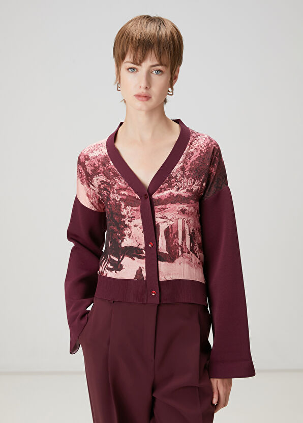 Beymen Club Burgundy Print Cardigan - 1