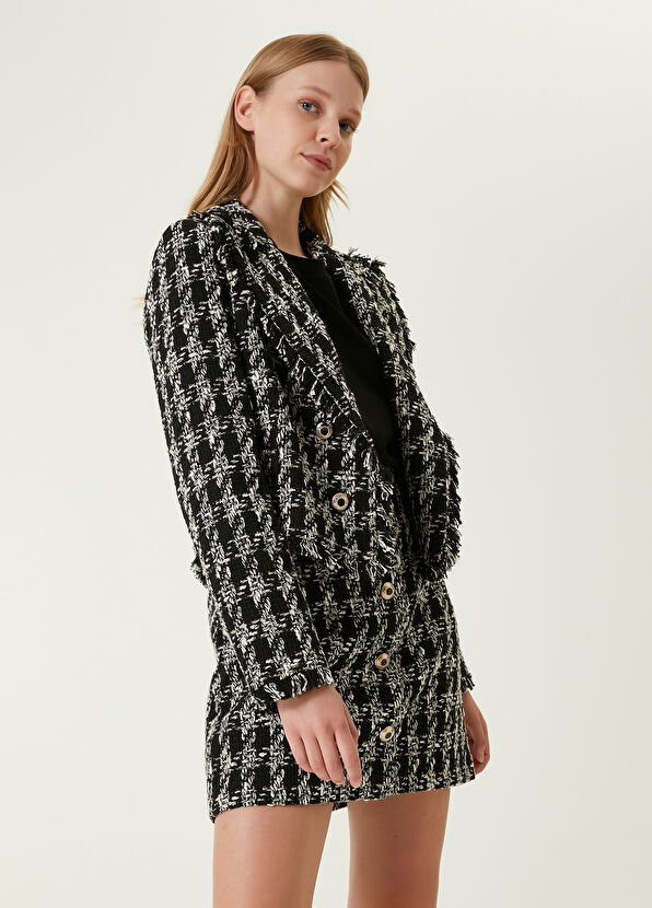 Beymen Club Siyah Kazayağı Desenli Kruvaze Tweed Ceket - 4